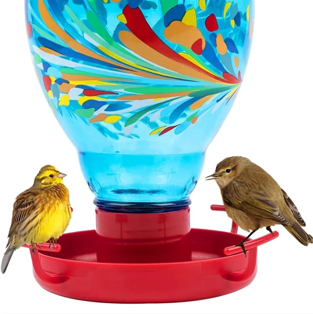 Colorful Glass Wild Bird Waterer 32 Oz Bird Water Feeder for Outdoors Garden Out